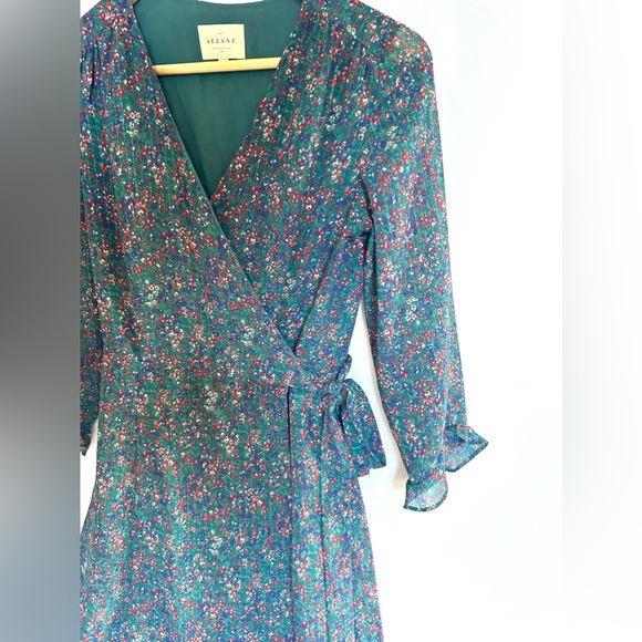 Sezane Elsa Mini Wrap Dress green floral small 4 - Picture 8 of 11